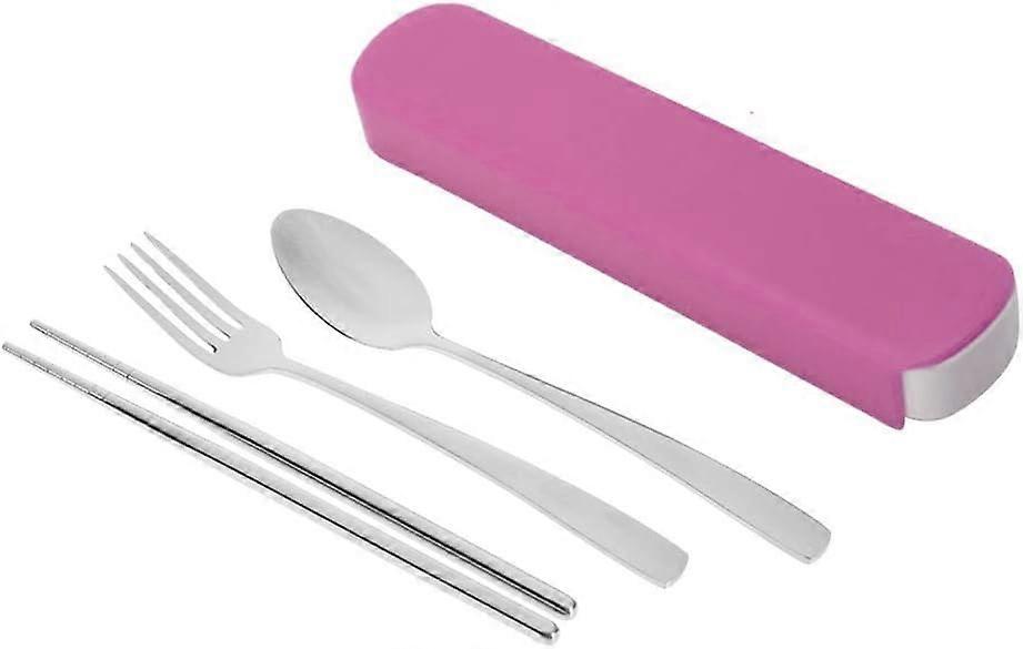 أدوات المائدة المصنوعة من الفولاذ المقاوم للصدأ مجموعة أدوات المائدة المحمولة أدوات مائدة للأنشطة الخارجية وردي محمول ومفيد وردي ، أبيض 3 قطع