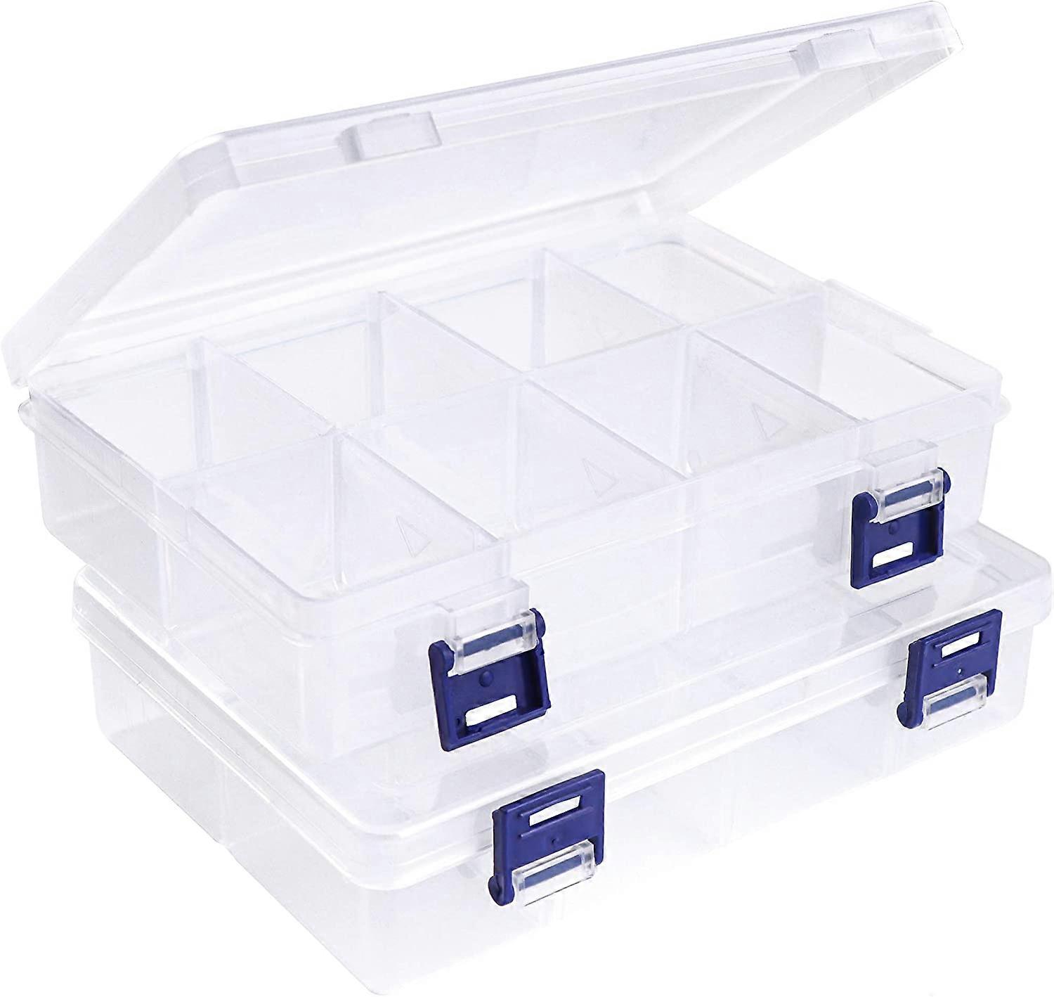 2 Pcs Bote de Rangement Organisateurs Botes avec 8 Grande Taille Compartiments Ajustables Grilles Transparents Boite de Rangement Plastique pour Range
