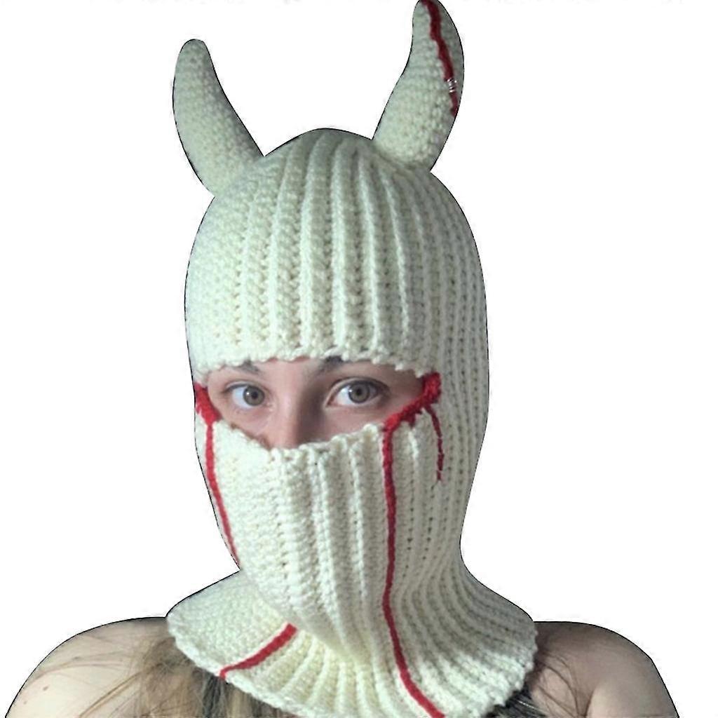 Knitted Hat Full Face Mask Woolen Hat Horn Hat Balaclava Hat For Halloween Party