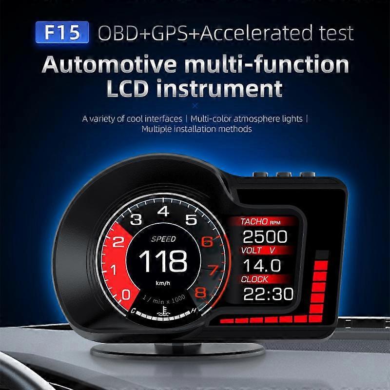 F15 Car Hud Head-up Display Obd Gps Dual System Hd Lcd Gauge Speedometer Alarm Function Electronic Accessories