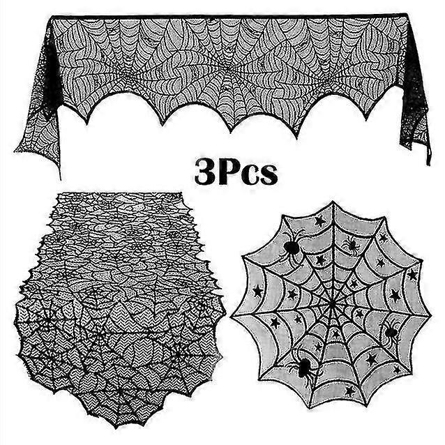 3pcs Web Place Mantle F Table Cloth Horror Props Lace,web Place F Tablecloth