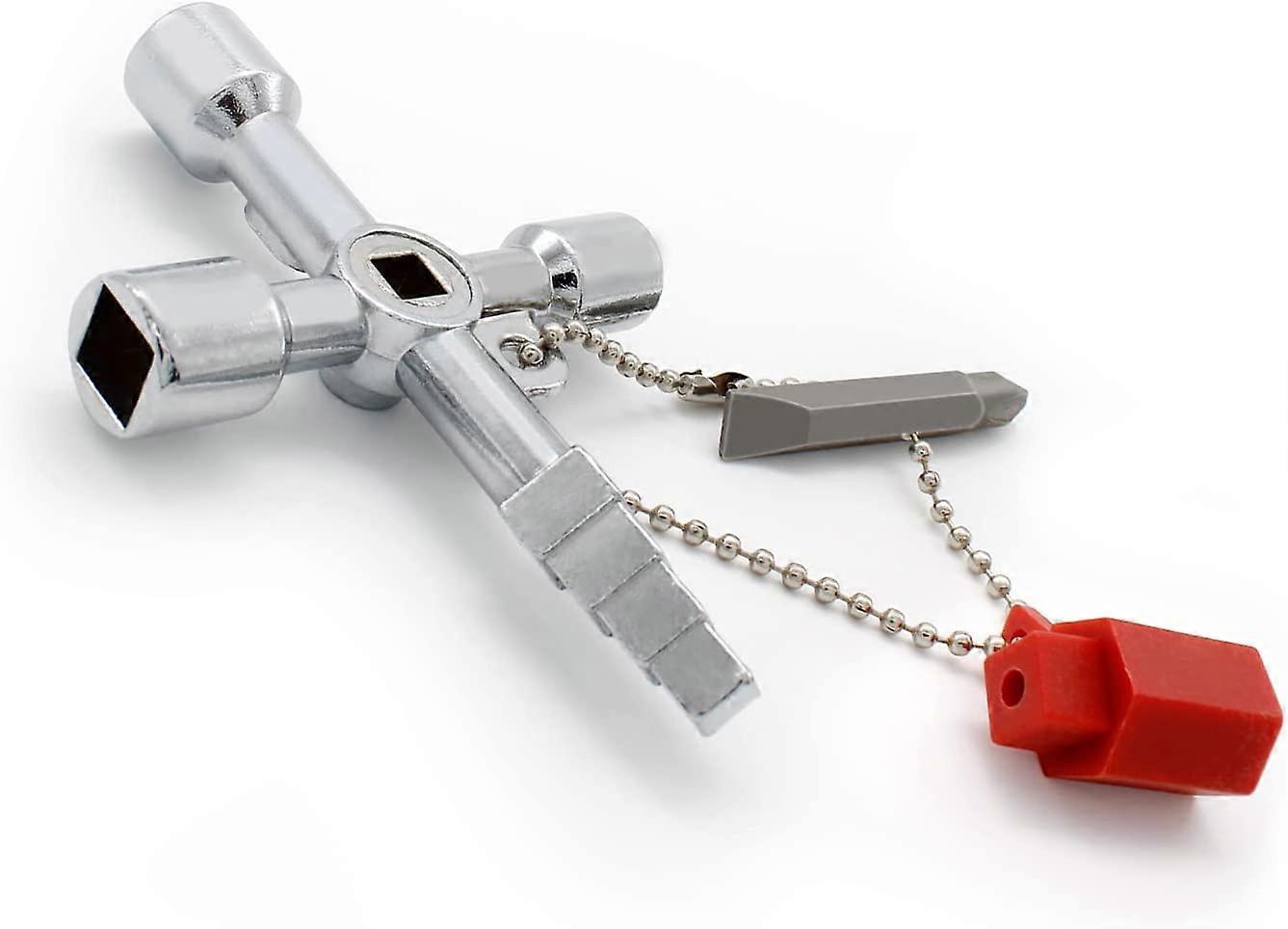Universal Cross Key, Convenient 4-Way Multi-Function Key, Silver Control Cabinet Key, Used for Water and Electricity Meters, Gas Meters