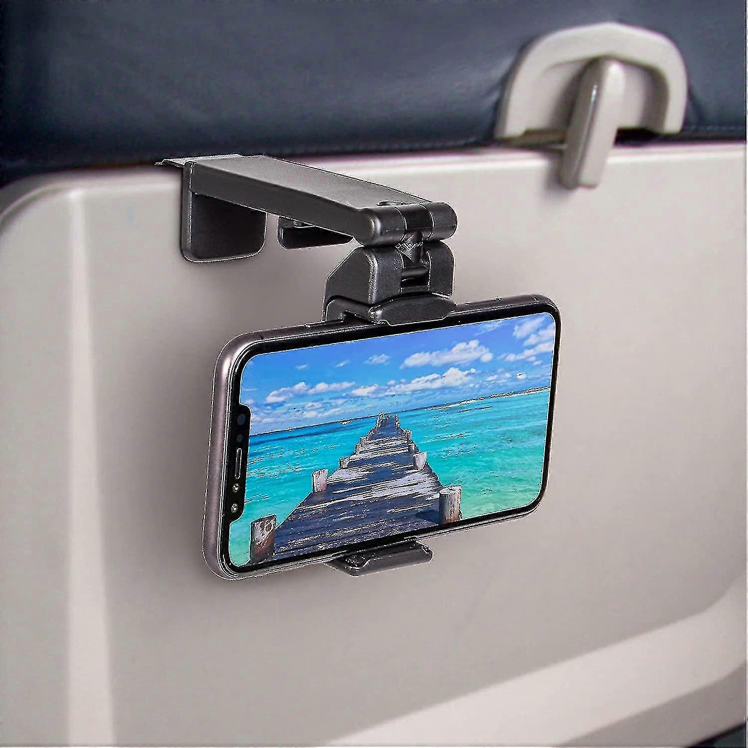 Universal Airplane In Flight Phone Mount. Handsfree Phone Holder For Desk With Multi-directional Dual 360 Degree Rotation. Pocket Size Travel Esse
