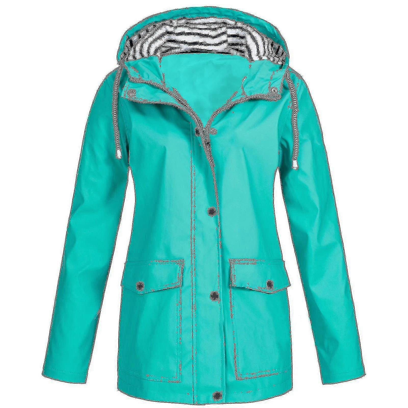 Kvinder Solid Rain Jacket Udendørs Plus Size vandtæt hætteklædte regnfrakke vindtæt