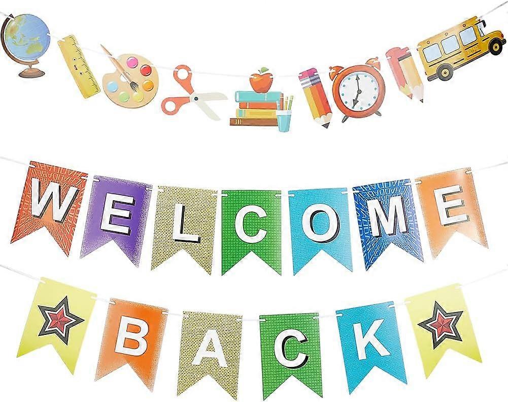 22Pcs Back to School Decorations Pen Clock School Bus Ruler Book Star Welcome Back Word with Tape for First Day of School Preschool Classroom Hanging 