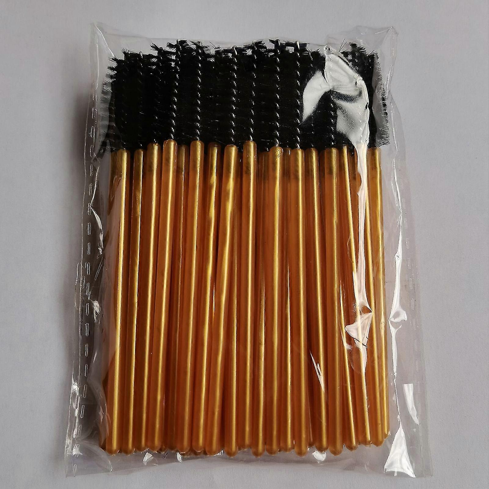 Eyelash Brush Set 50pcs Disposable Mini Spiral Flexible Makeup Brushes for Extensions with Gold Wand and Black Heads