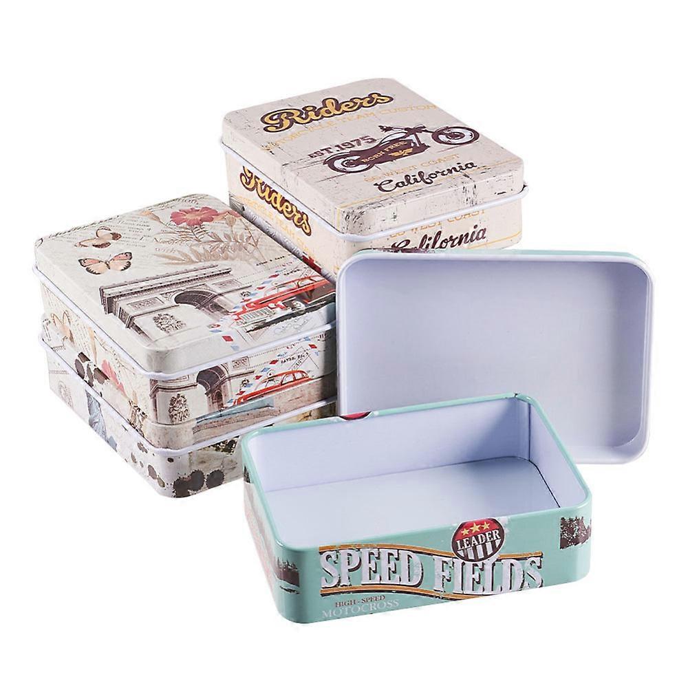 Mini Cute Tinplate Storage Box Jewelry Box Candy Box Rectangle Mixed Color 9.5x6.9x2.6cm 6pcs/set
