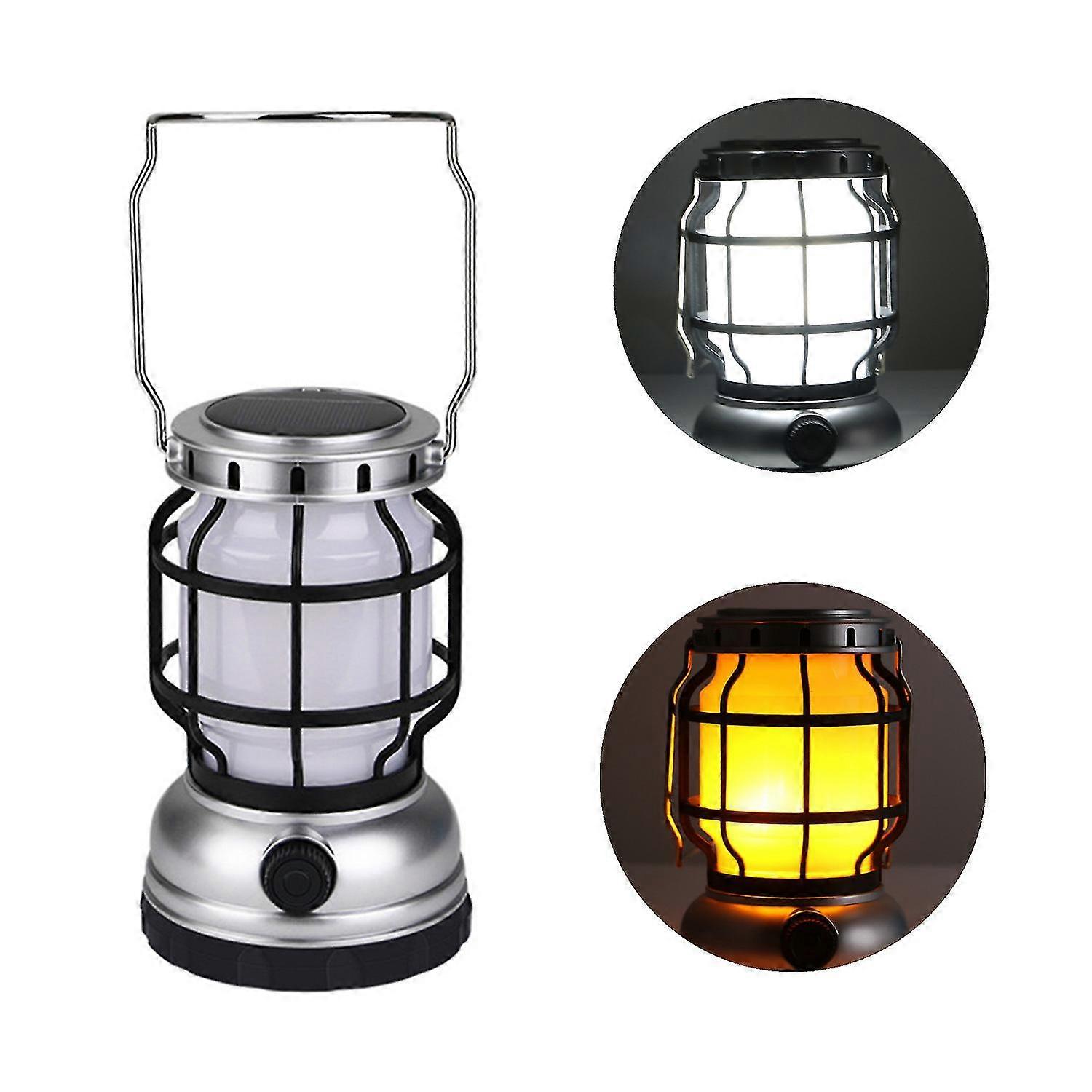 Solar Powered Retro Kerosene lamp Camping Light Flame Light Portable Lantern