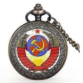 High Quality Antique Silver Pocket Watch Soviet Badges Sickle Emblem Communism Fob Chain Watch Mens Womens Pendant