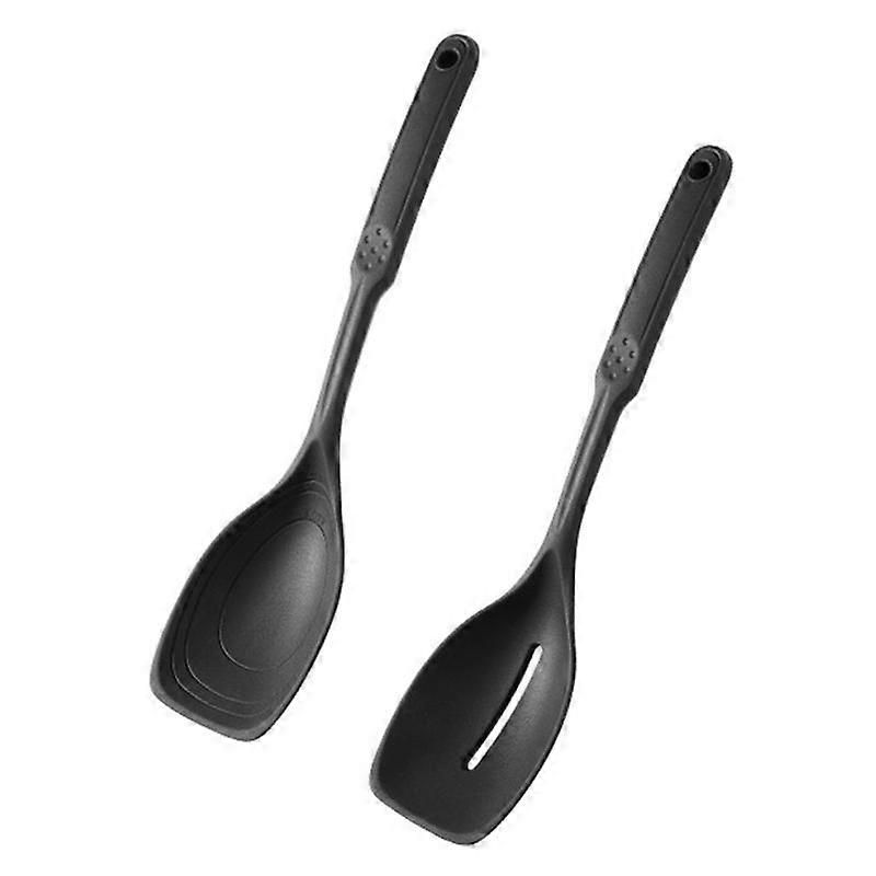 Silicone Cooking Spoon,Non-Stick Slotted and Solid Spoon Set with Deep Bolw and Measurement Mark fo