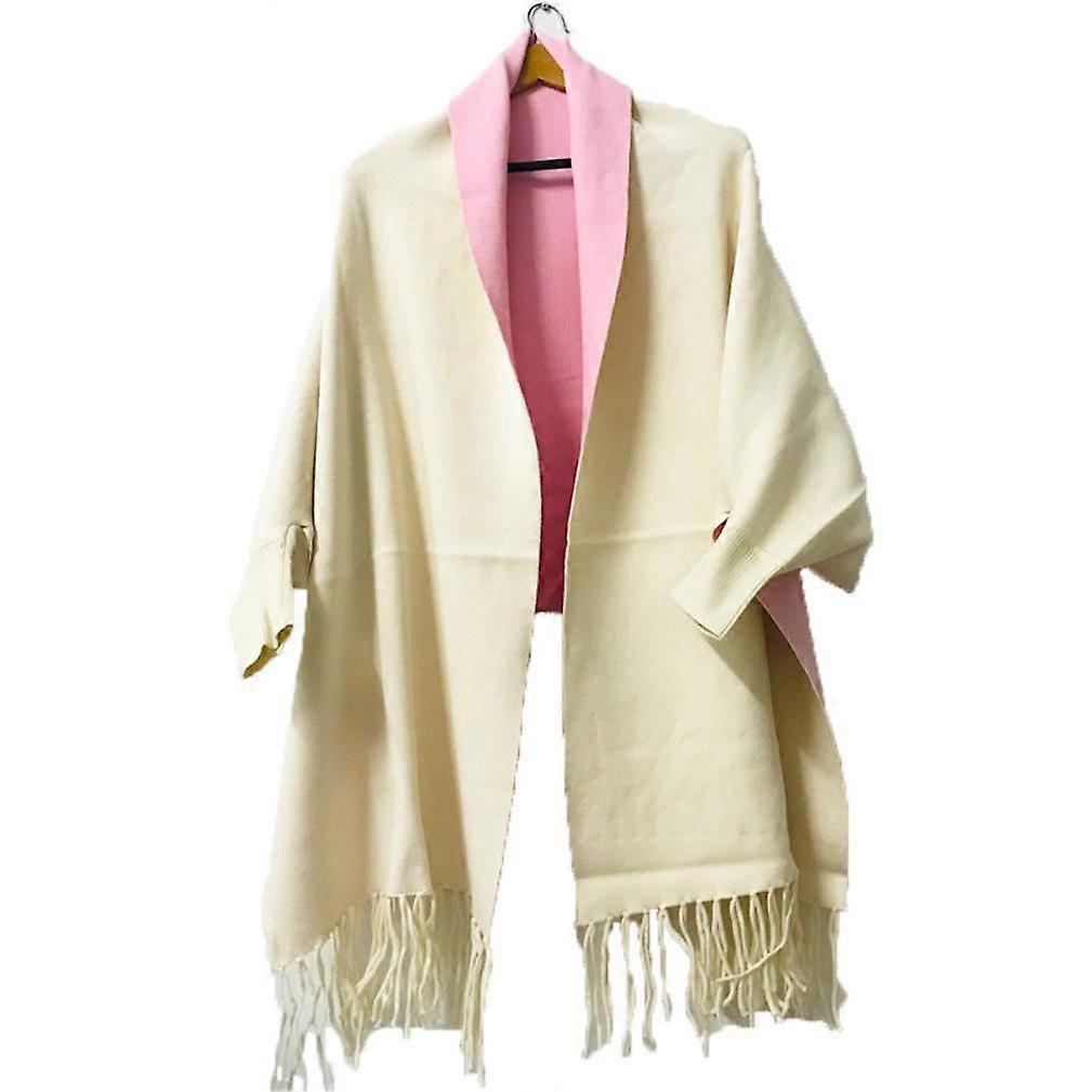 Yellow Embroidery Scarf with Sleeve Fringed Shawl Open Front Poncho for Lady