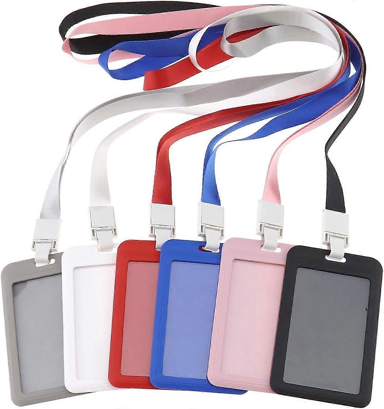 6pcs 6 Colors Eco-Friendly Plastic ID Badge Holder Card Holder Wallet Case with Lanyard Strap for Bus Pass Student ID Access