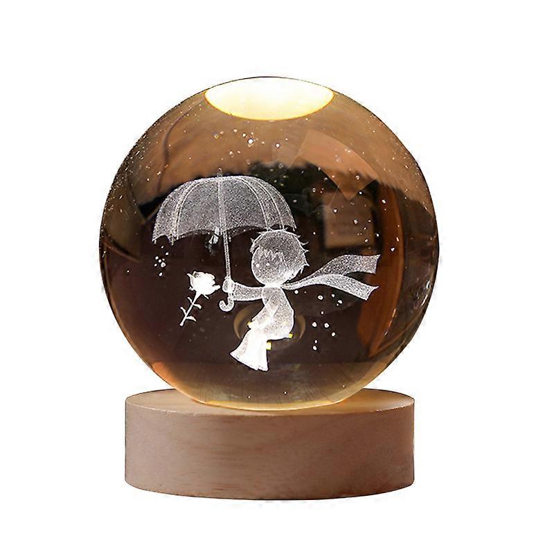Solar System LED Crystal Ball Night Lamp Decoration Little Prince with Stand Globe Home Decoration Birthday Gift Table Lights