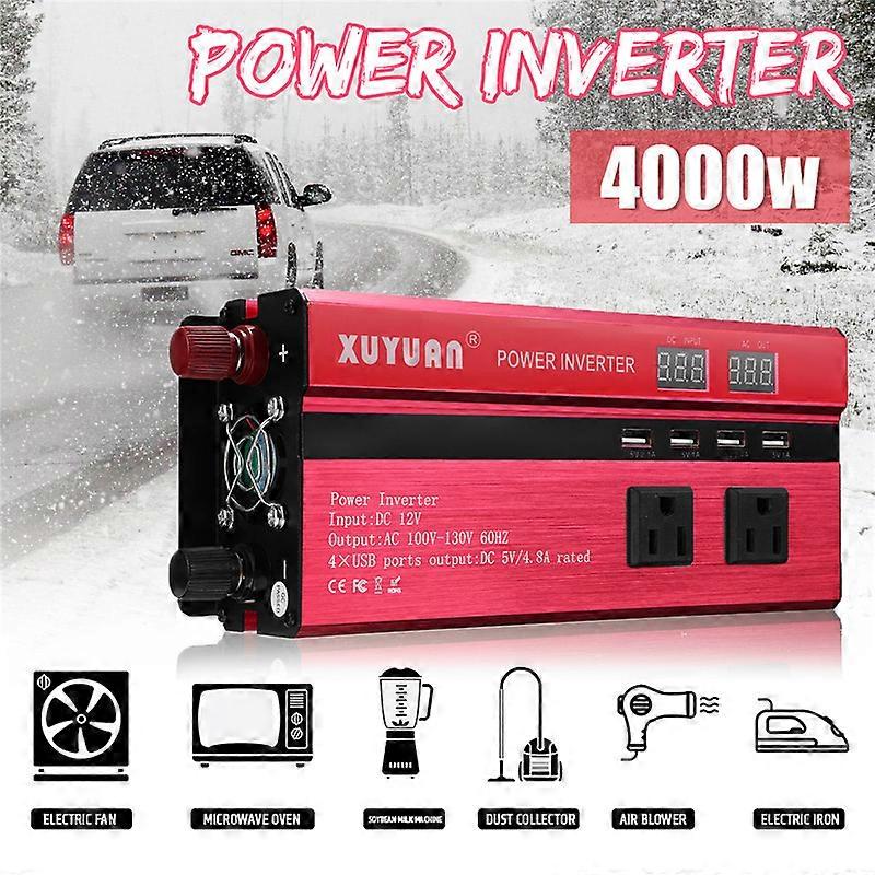 Inverter 12V 220V 4000W Peak Car Power Inverter Voltage Transformer Converter 12 220 Charger Solar Inversor 12V 220V LCD Display