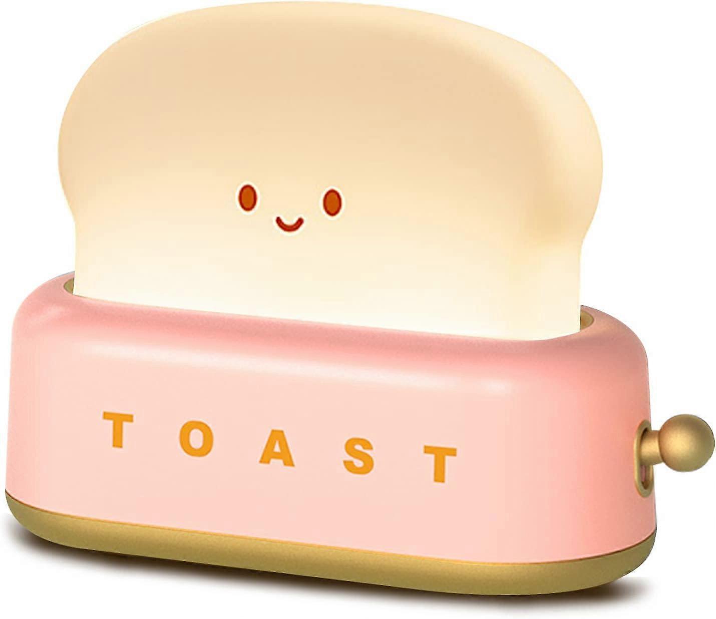 Rechargeable Small Lamp with Smiley Face Toast Bread Cute Toaster Shape Room Night Light(pink)