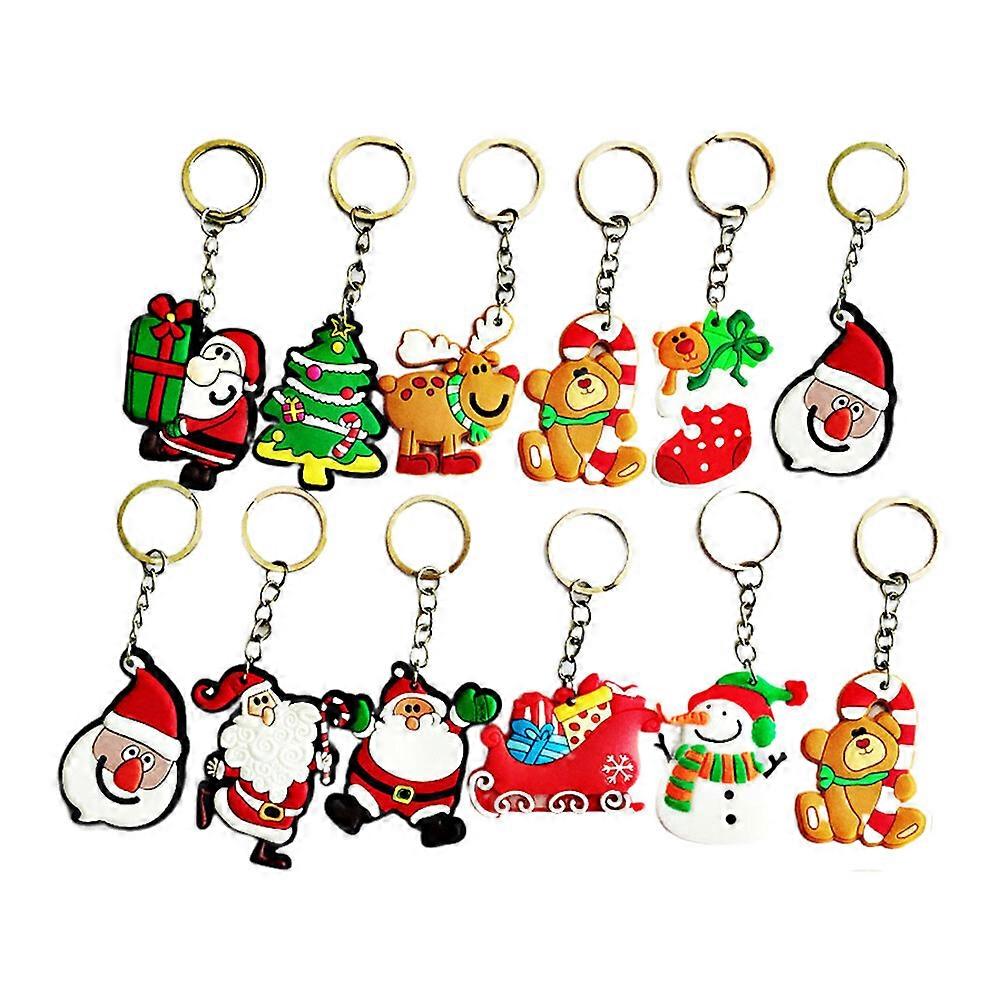 24Pcs Christmas Themed Key Rings Cartoon Pattern Santa Claus Pendant Key Chains Party Favors (Random Pattern)