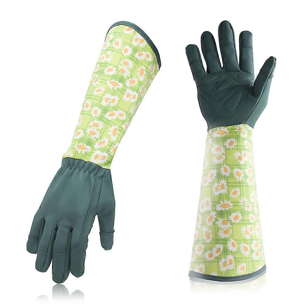 Garden Print Pruning Gloves for Men/Women, Anti-Thorn Gardening Gloves for Planting Flowers-Green