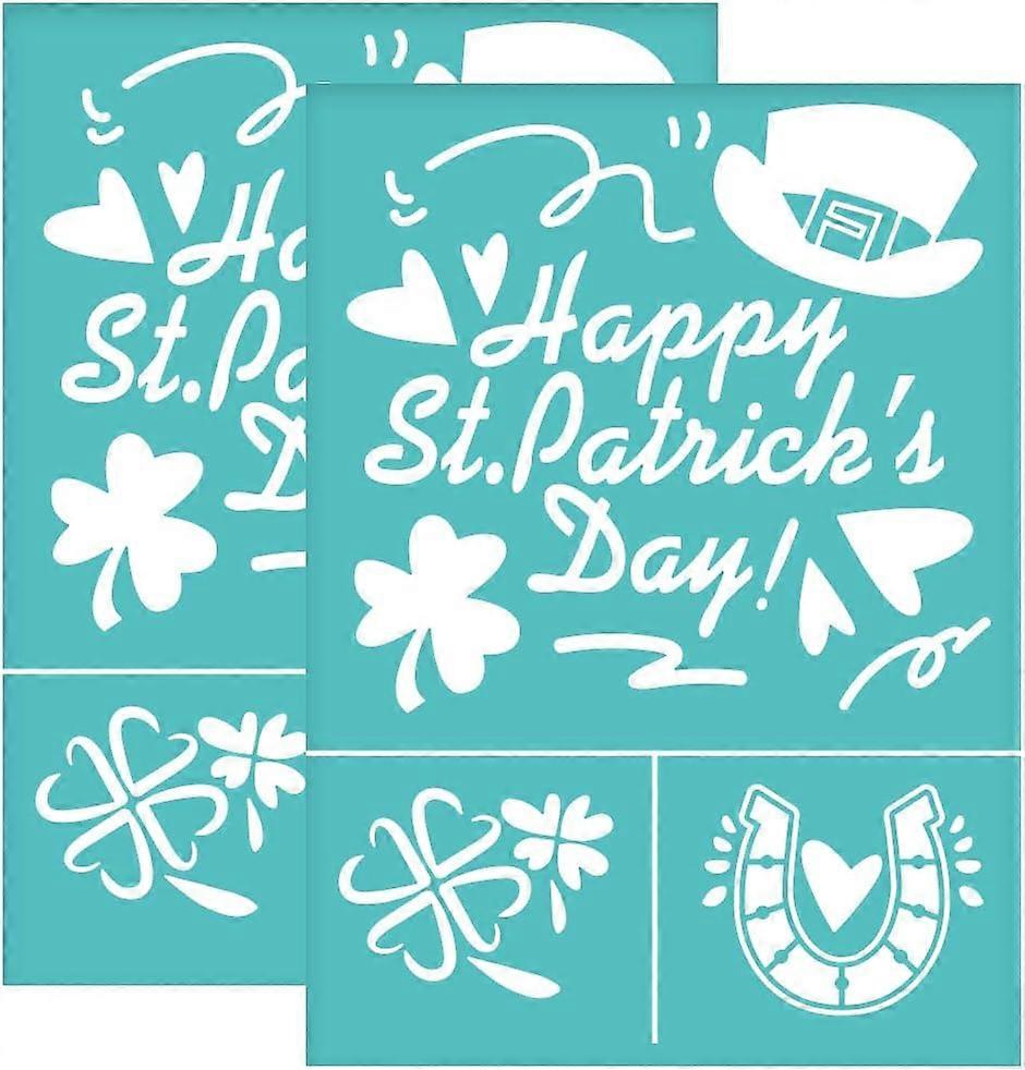 2Pcs 5.5x7.7 Inch Happy St. Patrick's Day Self-Adhesive Silk Screen Printing Stencil Four Leaf Clover Silk Screen Stencil Reusable Mesh Stencils Trans