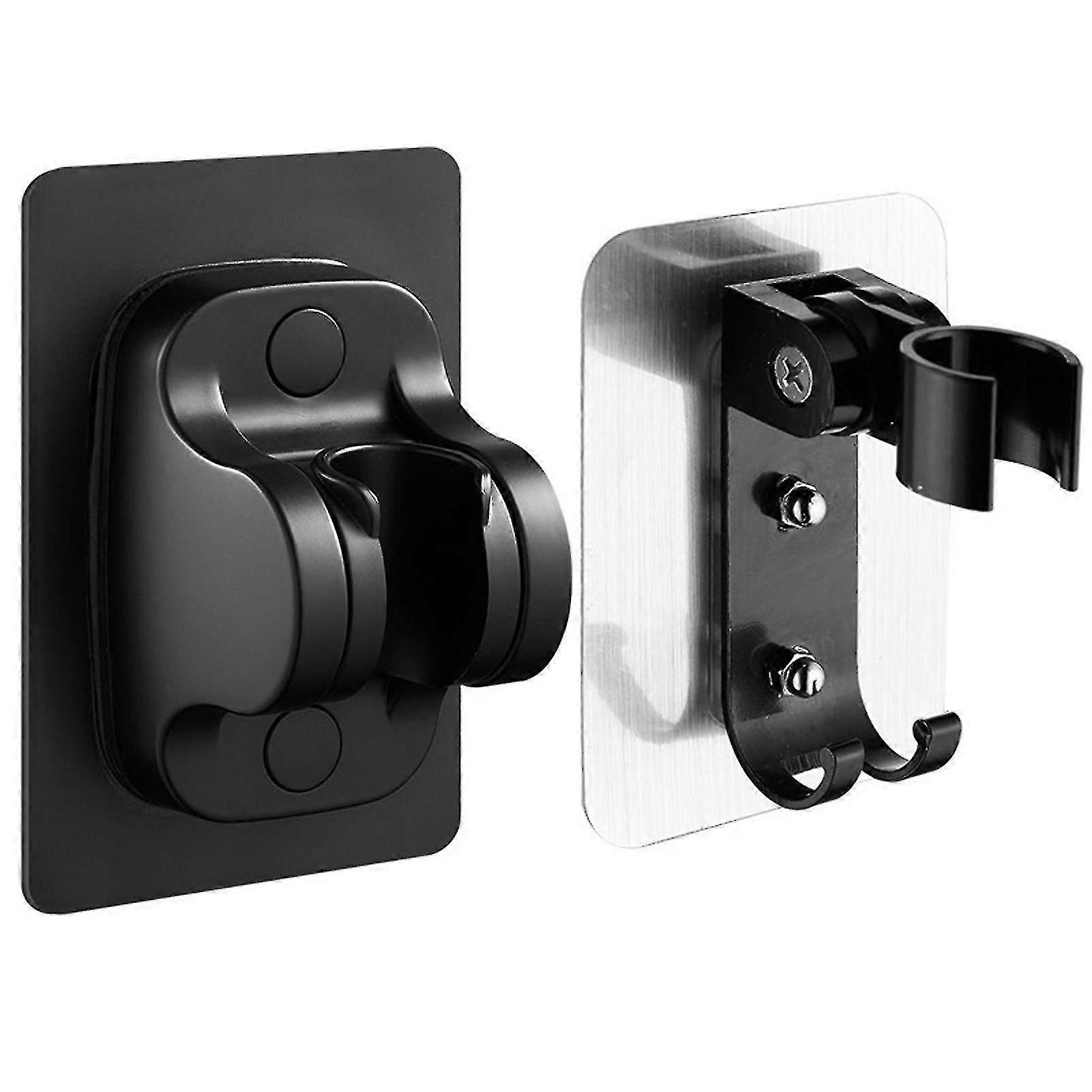2pcs Black Shower Head Holder Wall Mounted Wand Adjustable Bracket Self Adhesive