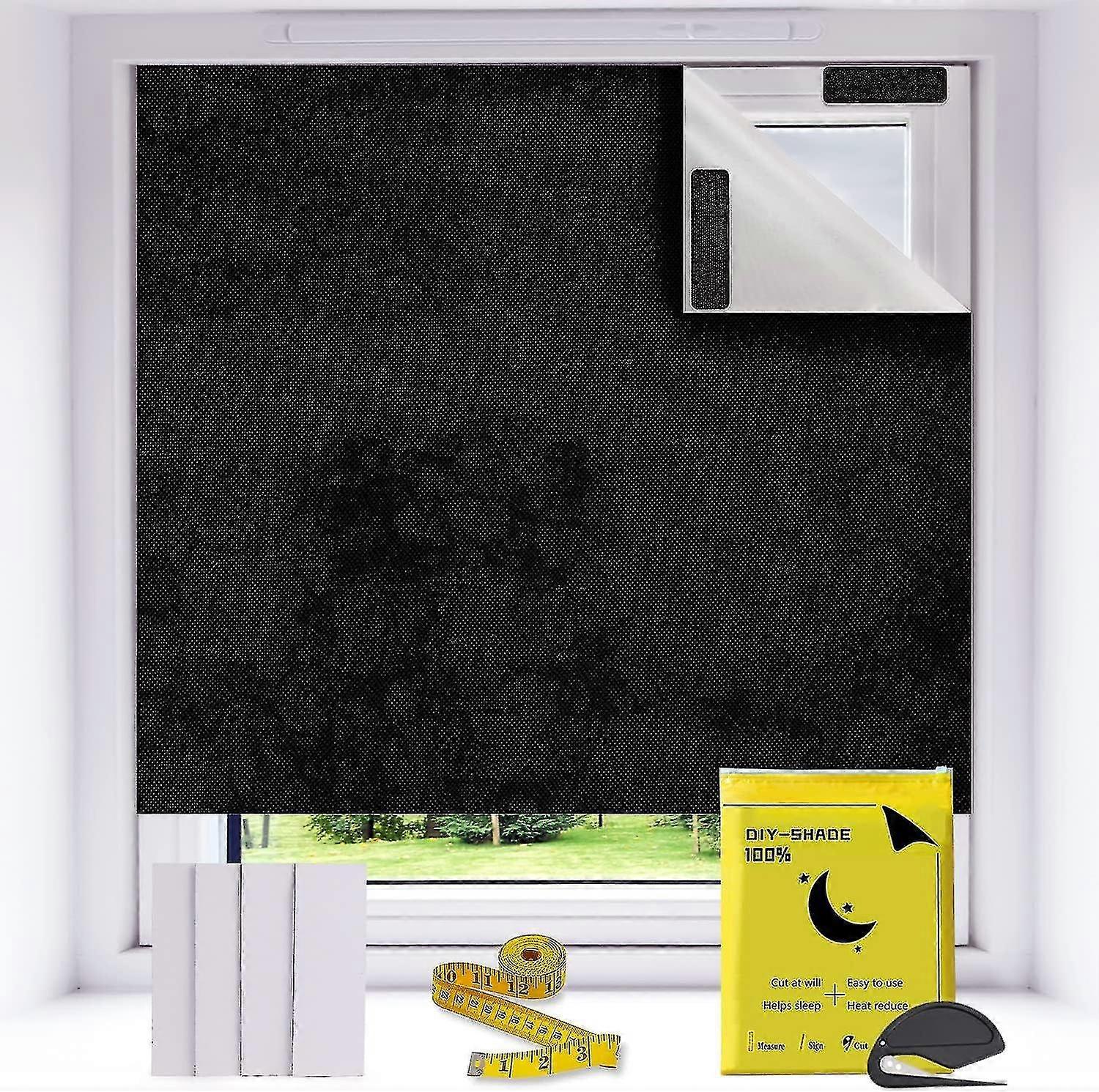 Blackout Blind 100% Blackout Material 4 Large Adhesive Tapes Cut To Size For Any Window, No Drill Blinds For Bedroom, Nursery, Travel Car 100x145cm
