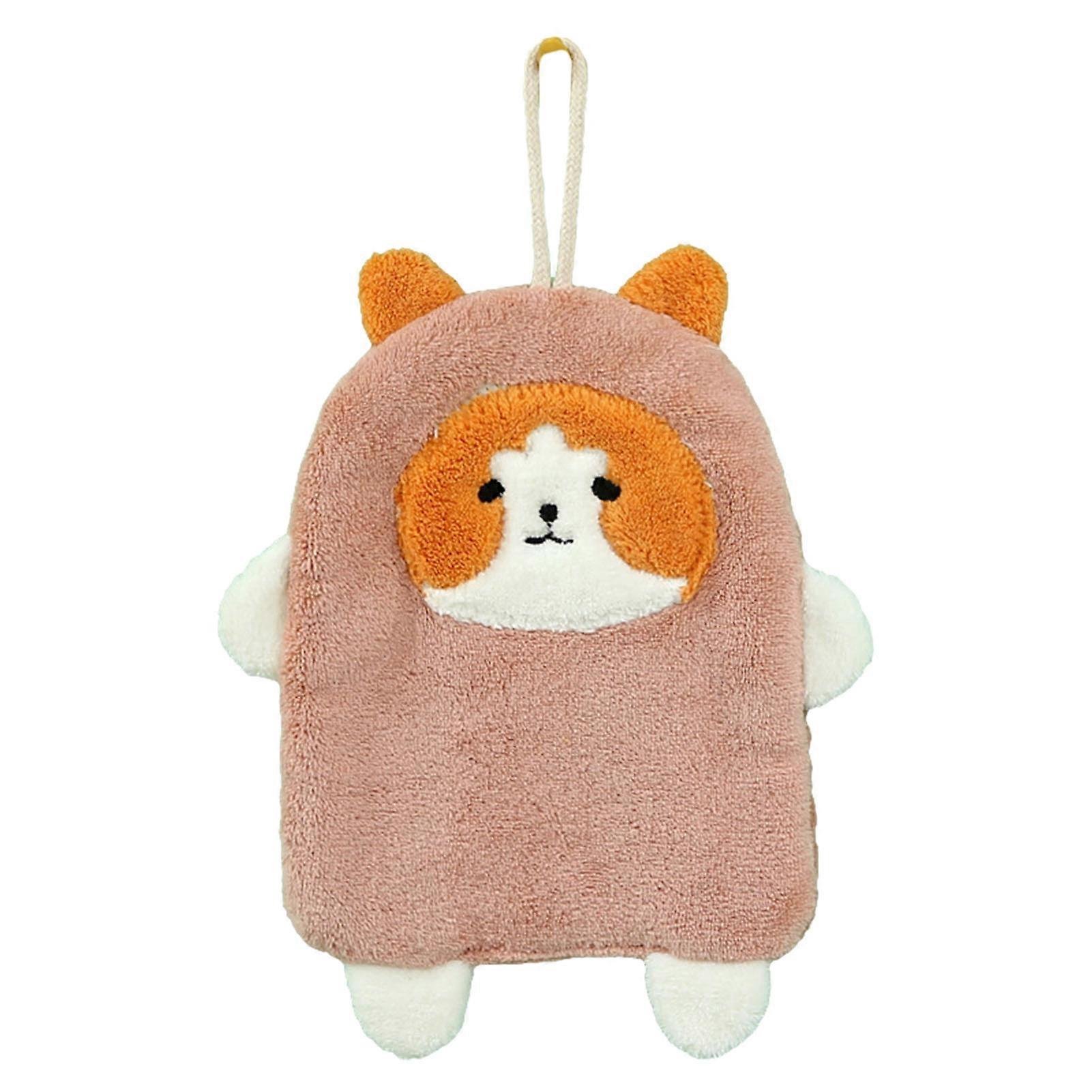 Towel Dog Pattern Coral Fleece Strong Water Absorption Fast Drying Hanging Hand Towel