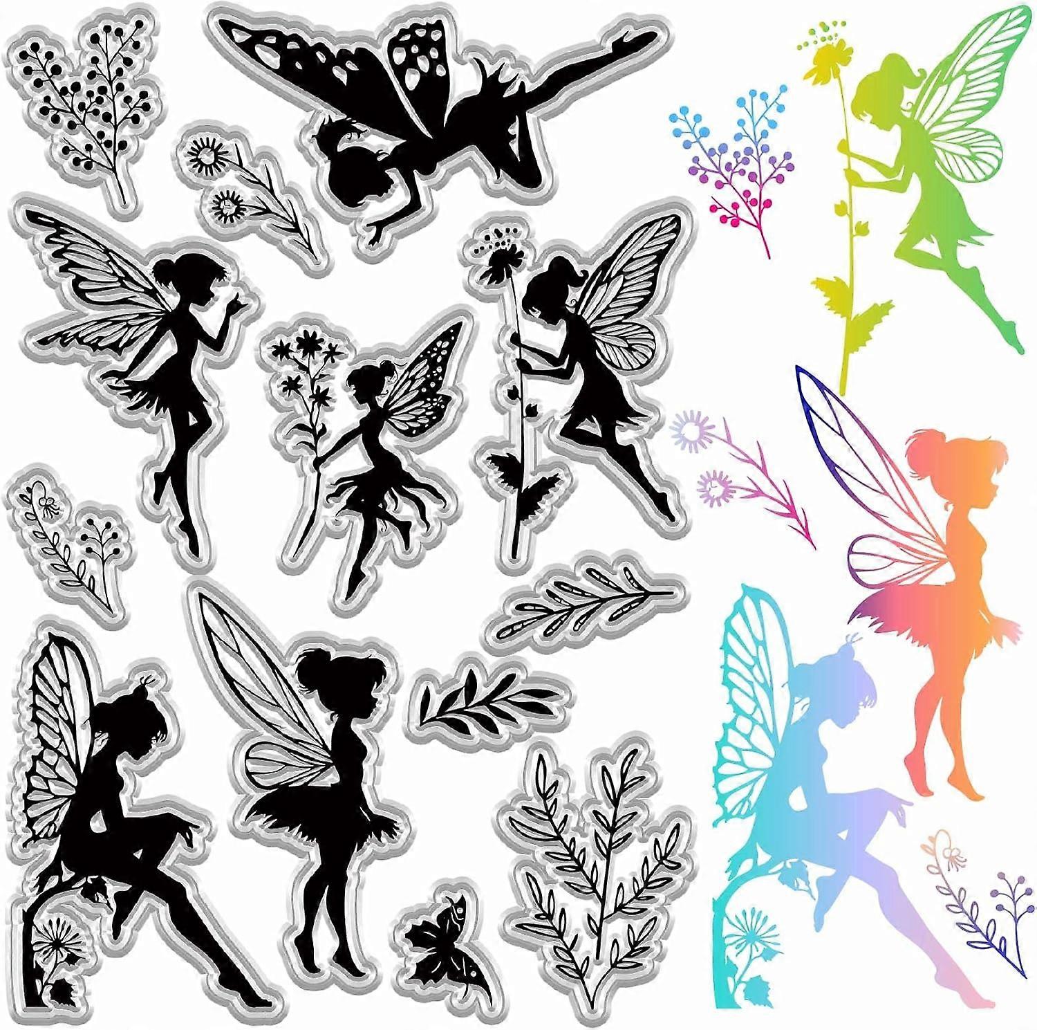 Fairy Clear Stamps Elves Angel Wings Flower Butterfly Plant Flying Fairies Reusable PVC Silicone Rubber Stamp Seals for DIY Journaling Card Making Dec