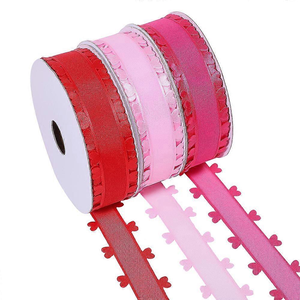 3 Rolls 3 Colors Heart Valentine's Day Polyester Lace Trim Clothes Accessories Mixed Color 1 inch(25mm) 1 roll/color