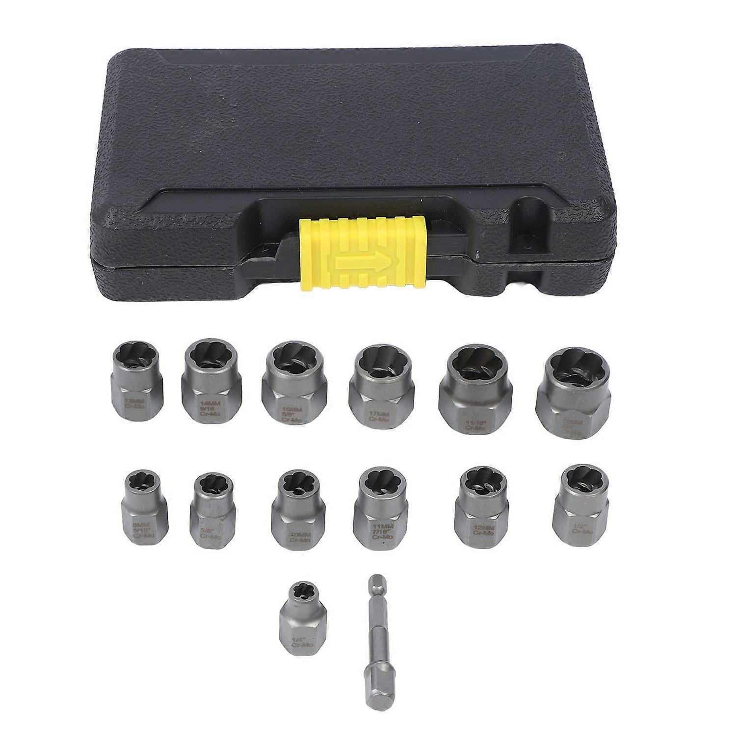 14PCS Bolt Nuts Extractor Socket Set Chrome Molybdenum Steel Stripped Lug Nut Remover for Removing D