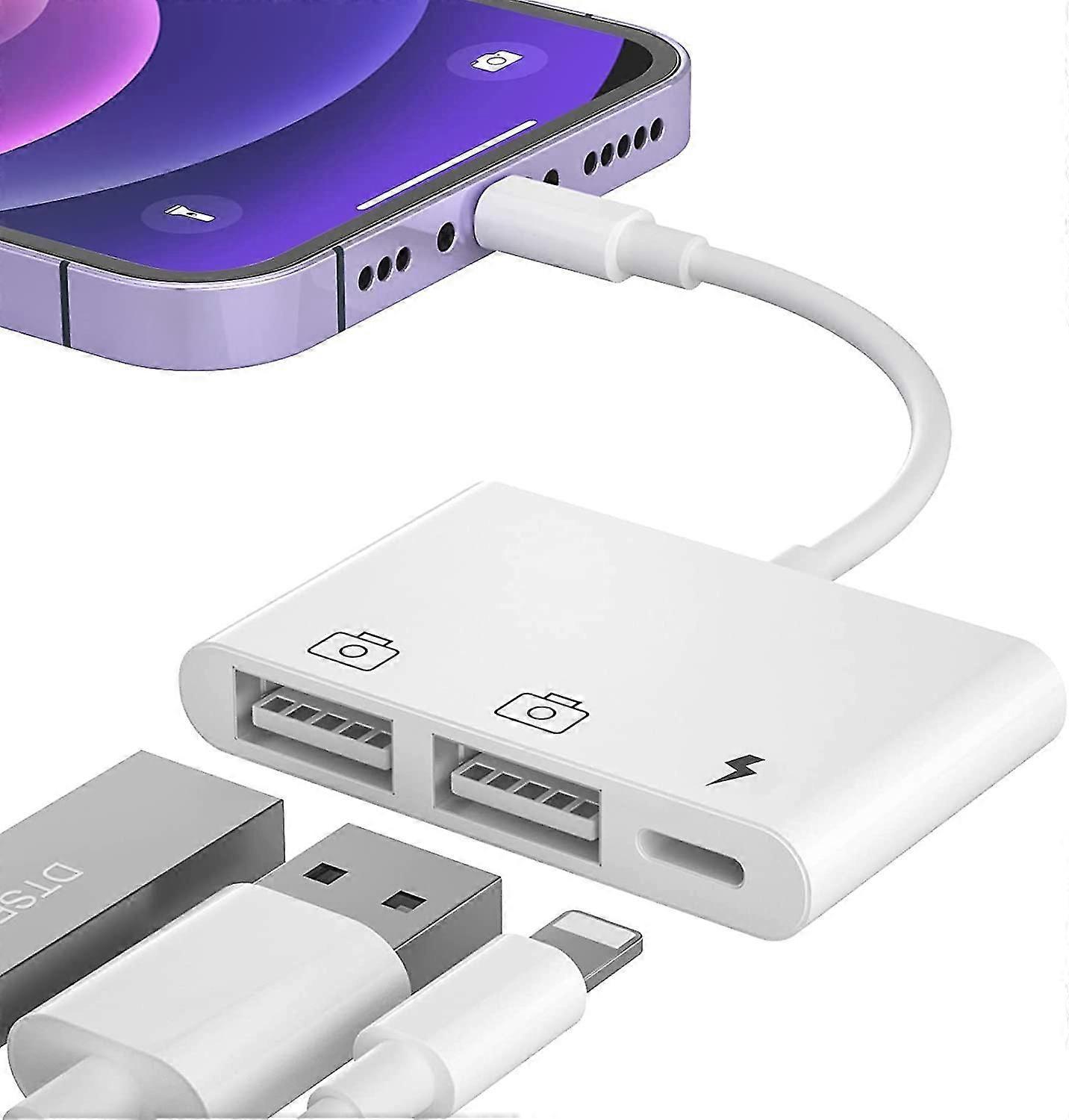 Iphone To Usb 3 Camera Adapter, 3 In 1 Portable Dual Usb Female Otg Adapter With Charging Port Compatible For Iphone 12/11