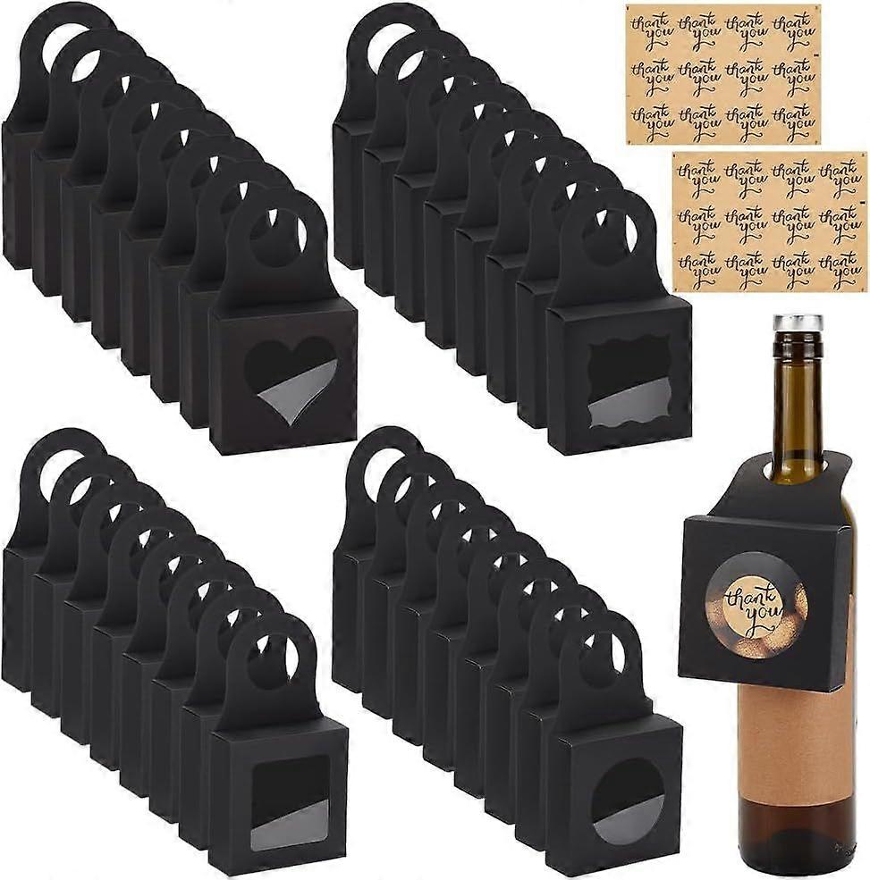48Pcs Kraft Paper Wine Bottle Box with Window 4 Styles Foldable Wine Candy Boxes With Thank You Sticke Wine Accessory Sets Bottles Decor for Gift Givi