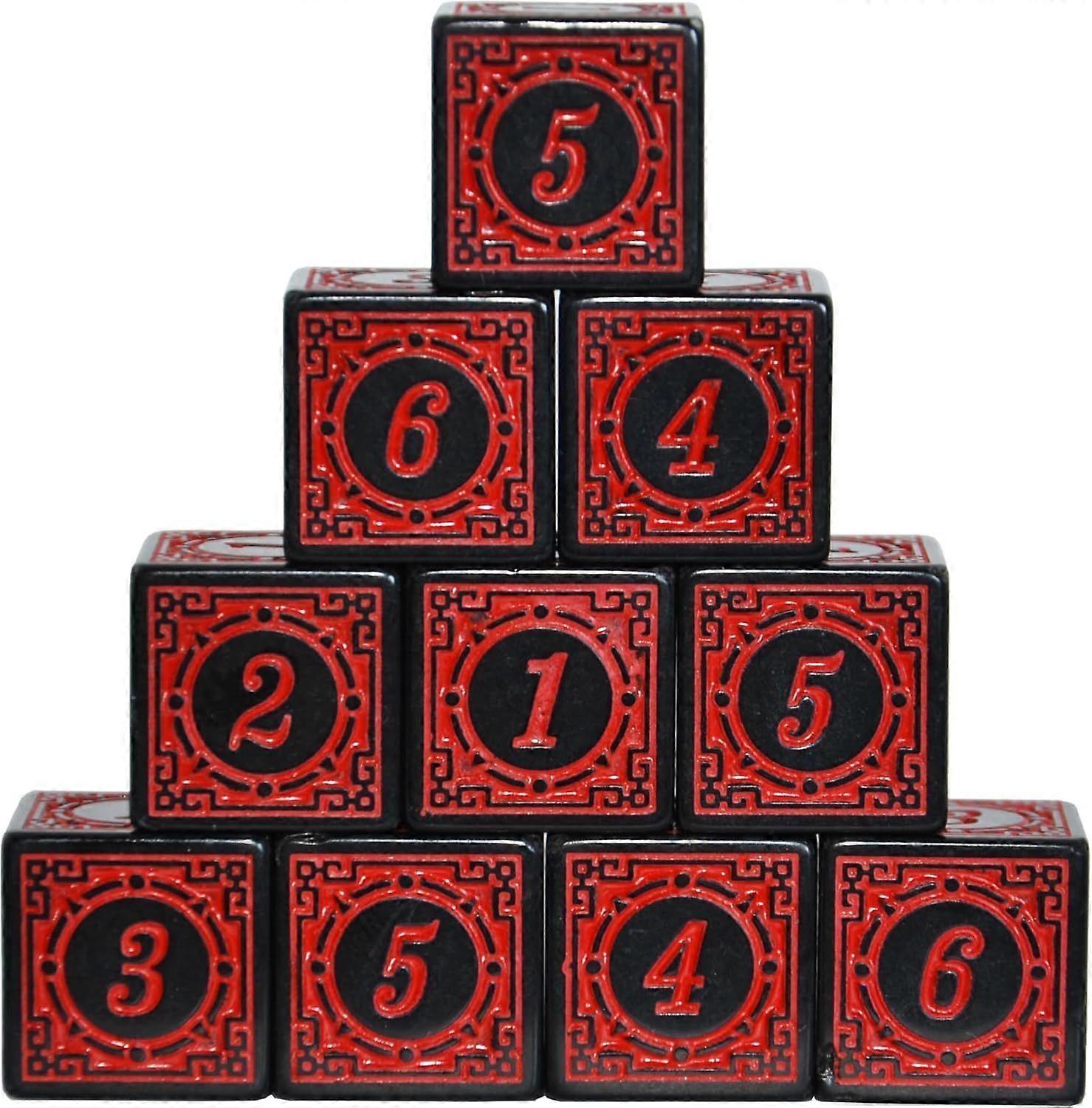 10-Pack  Six Sides 16mm Dice Die for  Table Game Math Teaching (Red Letter)