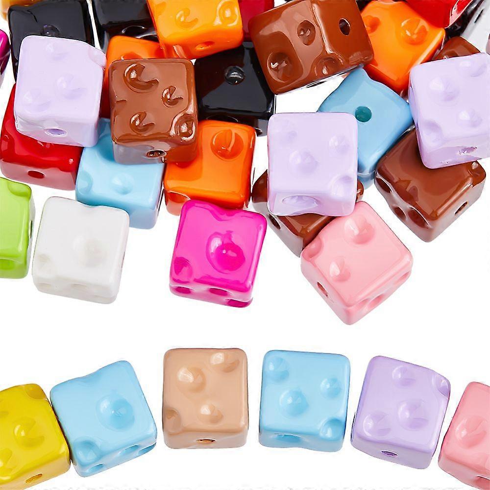 50Pcs Acrylic Beads Imitation Cheese Cube Mixed Color 14.5x14.5x14.5mm Hole: 2.5mm