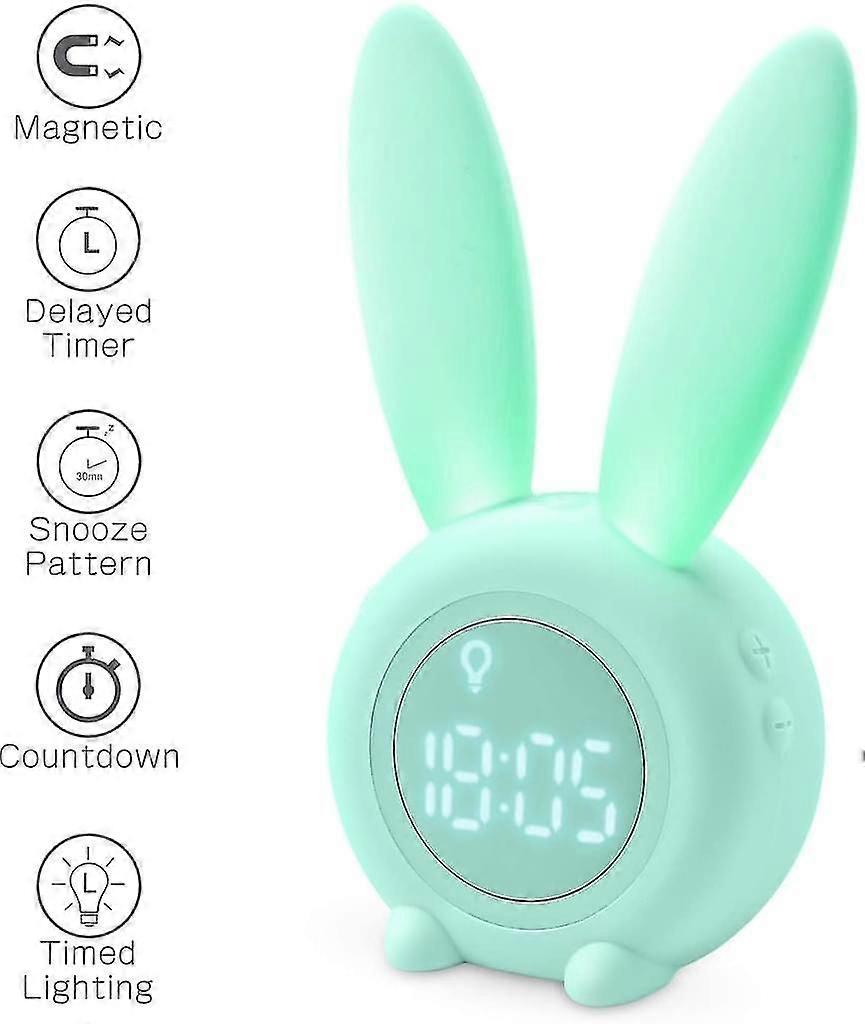 Children's Light Alarm Clock Cute Rabbit Wake Up Children's Alarm Clock Creative Bedside Lamp Snooze Function, Timed Night Light