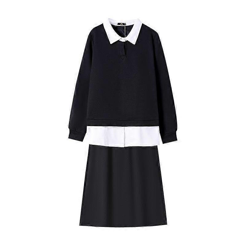 Women's Plus Size Autumn Plus Fleece and Thick Splicing Fake Two Hoodie Coat Skirt Suit