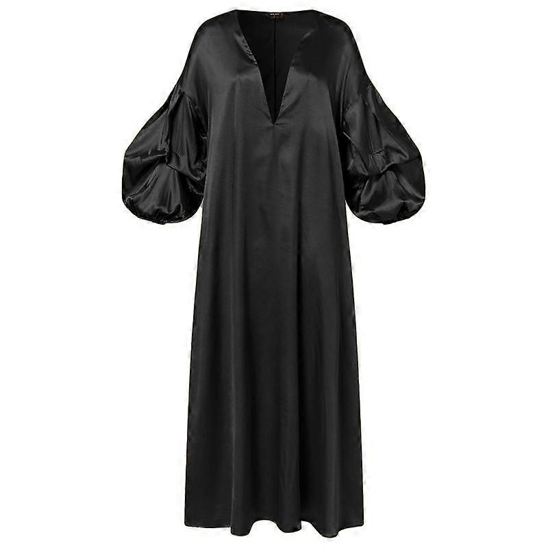 VONDA Spring Women's Elegant Party Maxi Dress Puff Long Sleeve Deep-V Neck Solid Color Casual Loose Long Dresses Plus Size