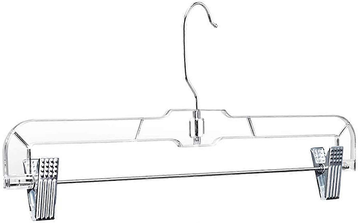 12 Pack Clear Plastic Non-Slip Hangers for Pants and Shorts with Adjustable Clips, Heavy Duty Design, Space Saving