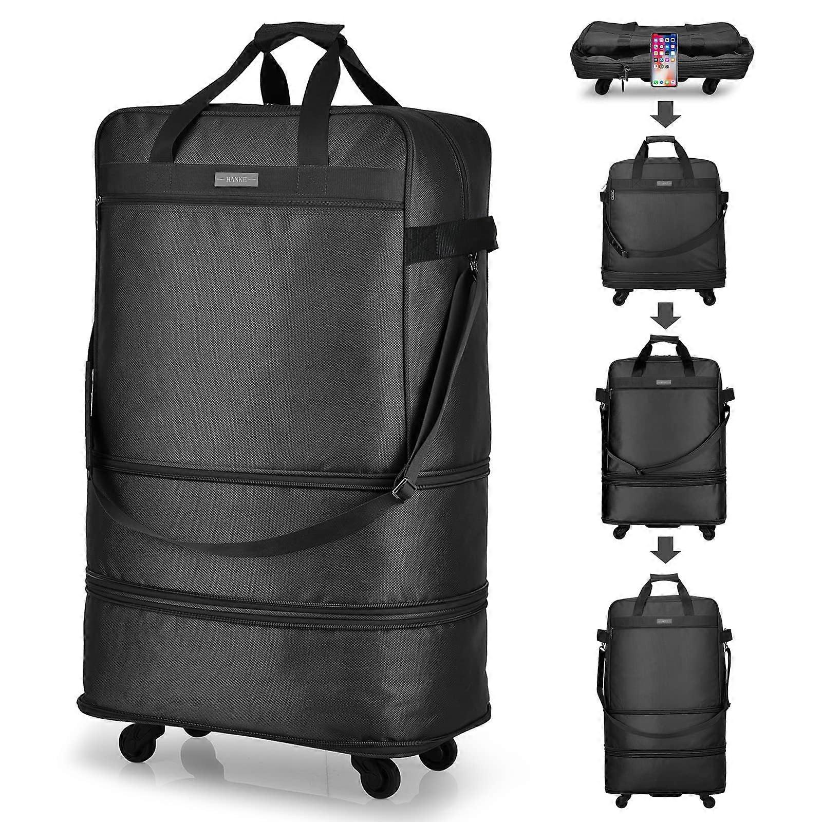 Expandable Foldable Collapsible Rolling Luggage Bag for Men Women Suitcase without Telescoping Handle