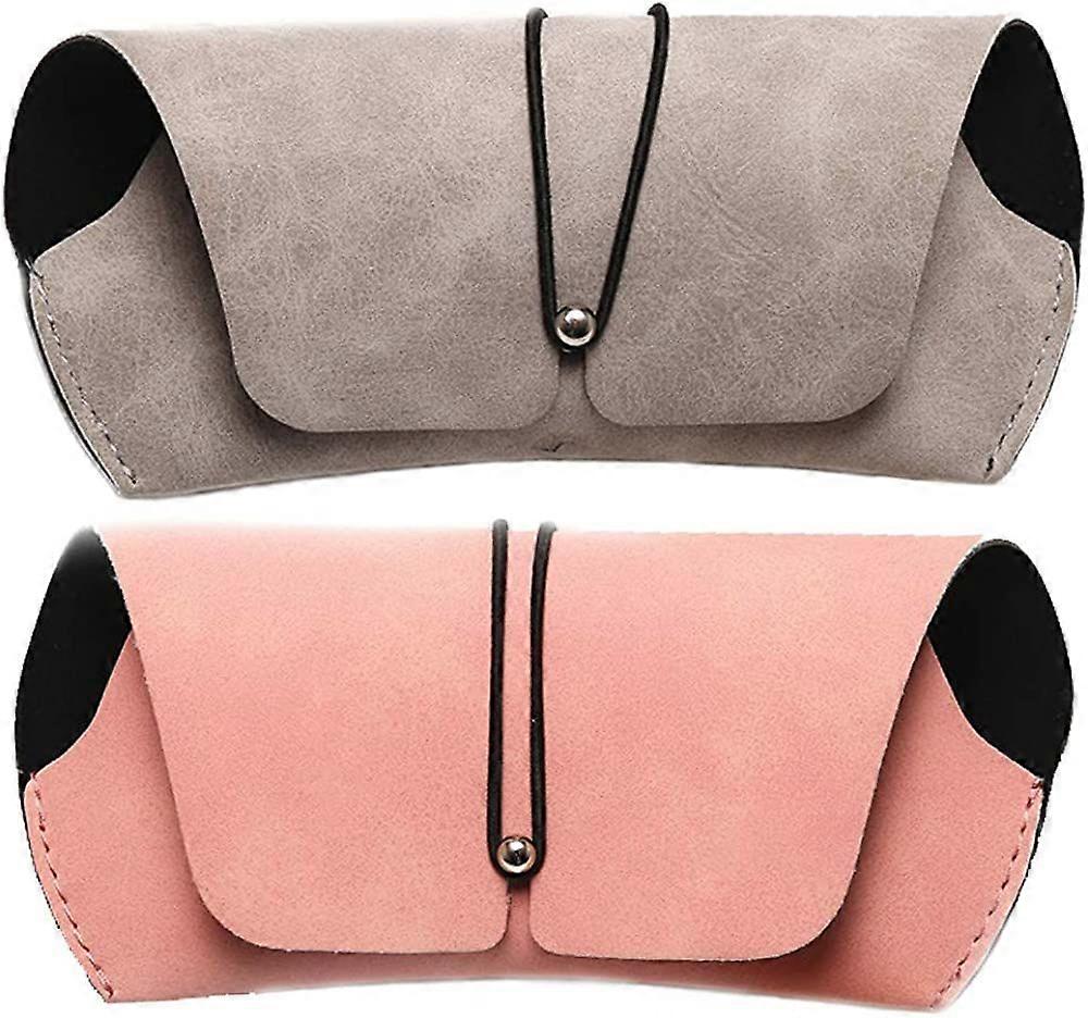 CHERISH 2 Pcs Eyeglass Case, Soft Portable PU Leather Sunglass Case Pouch Bag, Simple Glasses Bag for Men Women(Gray and Pink)