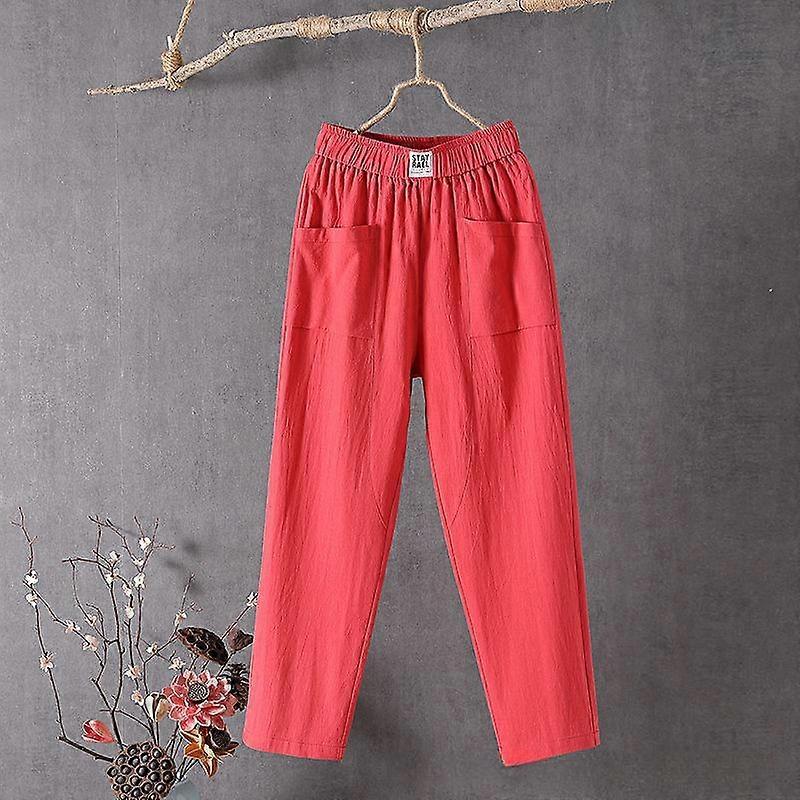 Women's Casual Pants Summer and Autumn Cotton and Linen Loose Wide-leg Straight Pants Harem Nine-point Pants Classic Simple Style