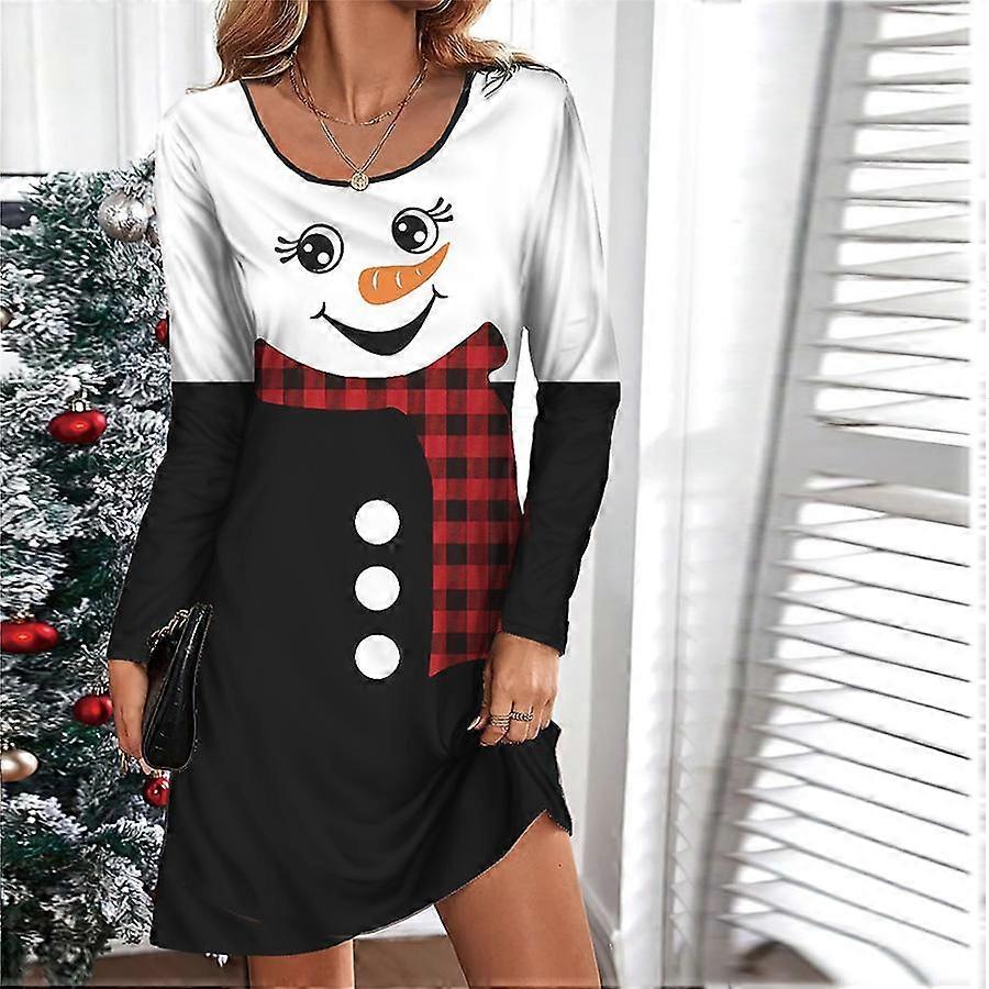 Damska sukienka na co dzień Jesień Sukienka z nadrukiem Świętego Mikołaja Damska sukienka z krótkim rękawem z dekoltem w kształcie litery O-neck Plus Size