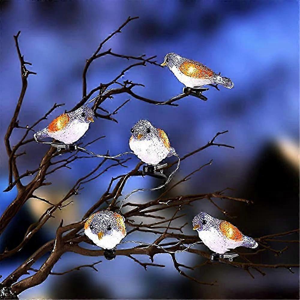 Décorations de Noël extérieures Oiseaux String Lights, led Acrylique 5 Oiseaux Lumières Avec Clip Imperméable à l’eau
