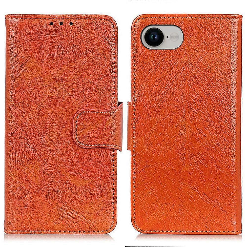 For iPhone 16e Case Nappa Texture Split Leather Wallet Phone Cover-Orange