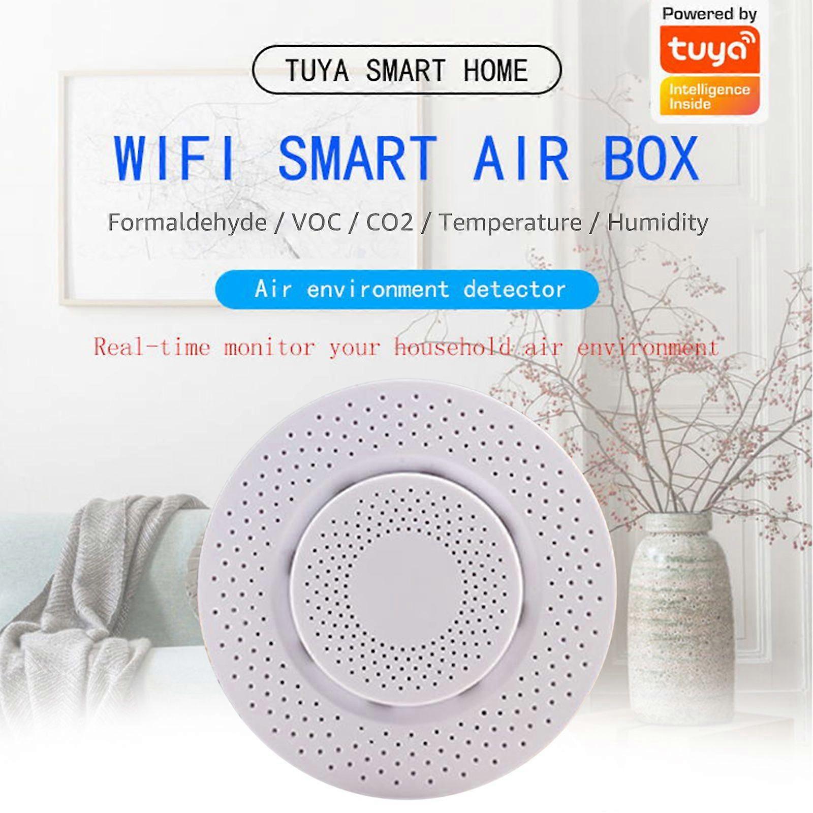 RSH-Air Box01 Tuya Wi-Fi Smart Air Box Temperature Humidity Environmental Detector Smart Air Quality Monitor with CO2 VOC Formaldehyde Detector for Sm