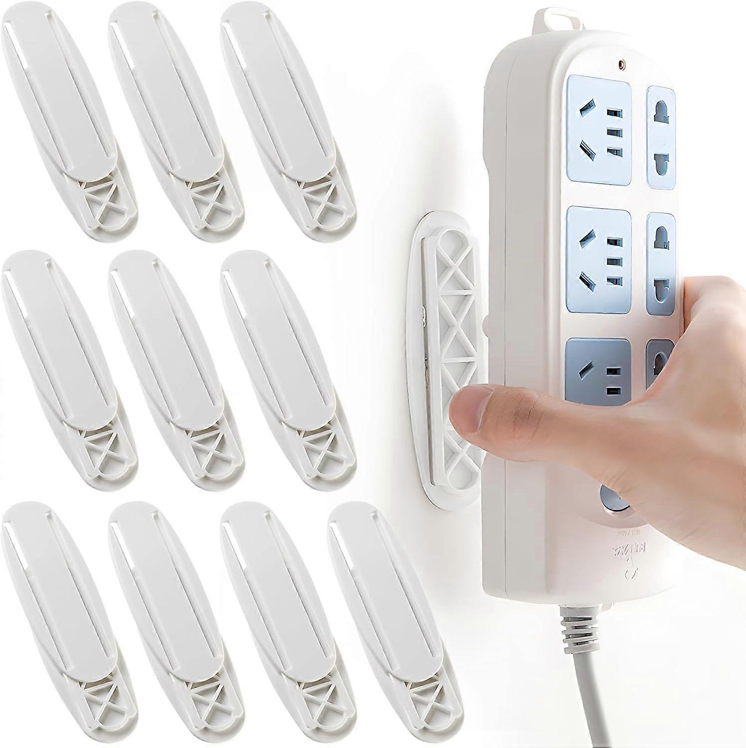 Power Strip Wall Mount, 10Pcs Self-Adhesive Power Strip Holders, Power Strip Holders for Remote Controls, Routers, White