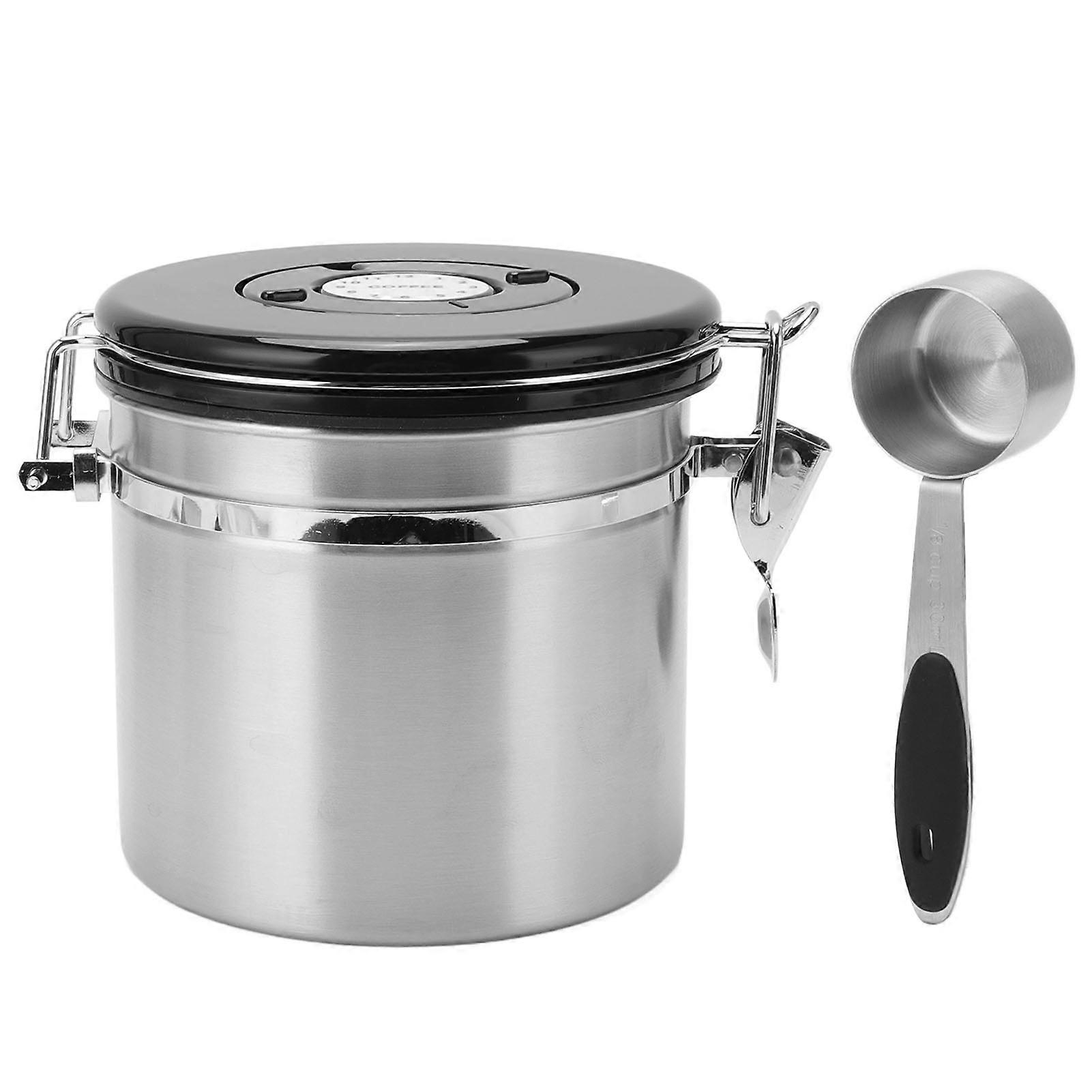 1.2L Stainless Steel Airtight Coffee Bean Storage Container with 30ml Spoon and Date Tracker for Freshness