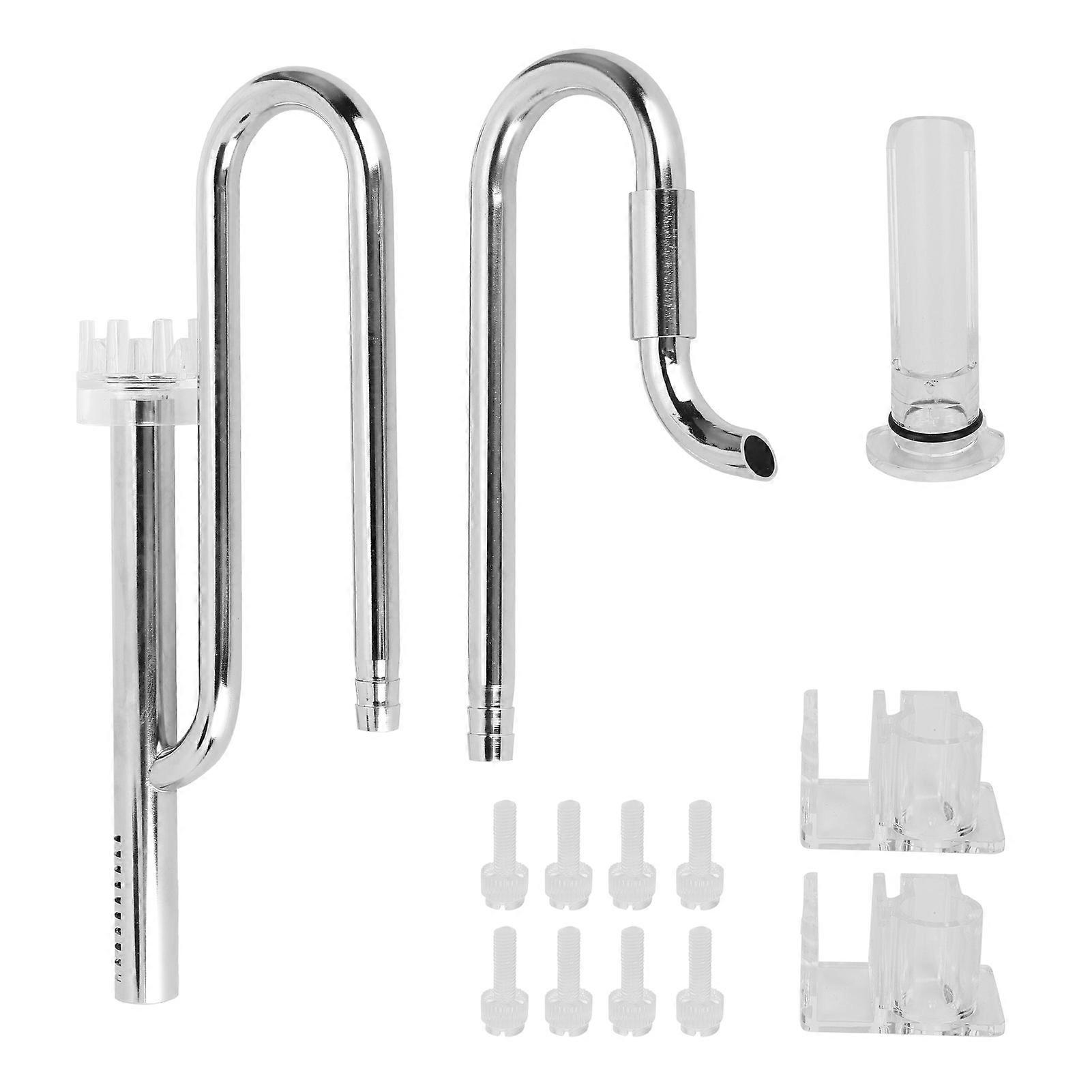 Stainless Steel Fish Tank Surface Skimmer Pipe Set for 10-75 Gallon Aquariums, Durable, Adjustable, Easy Install