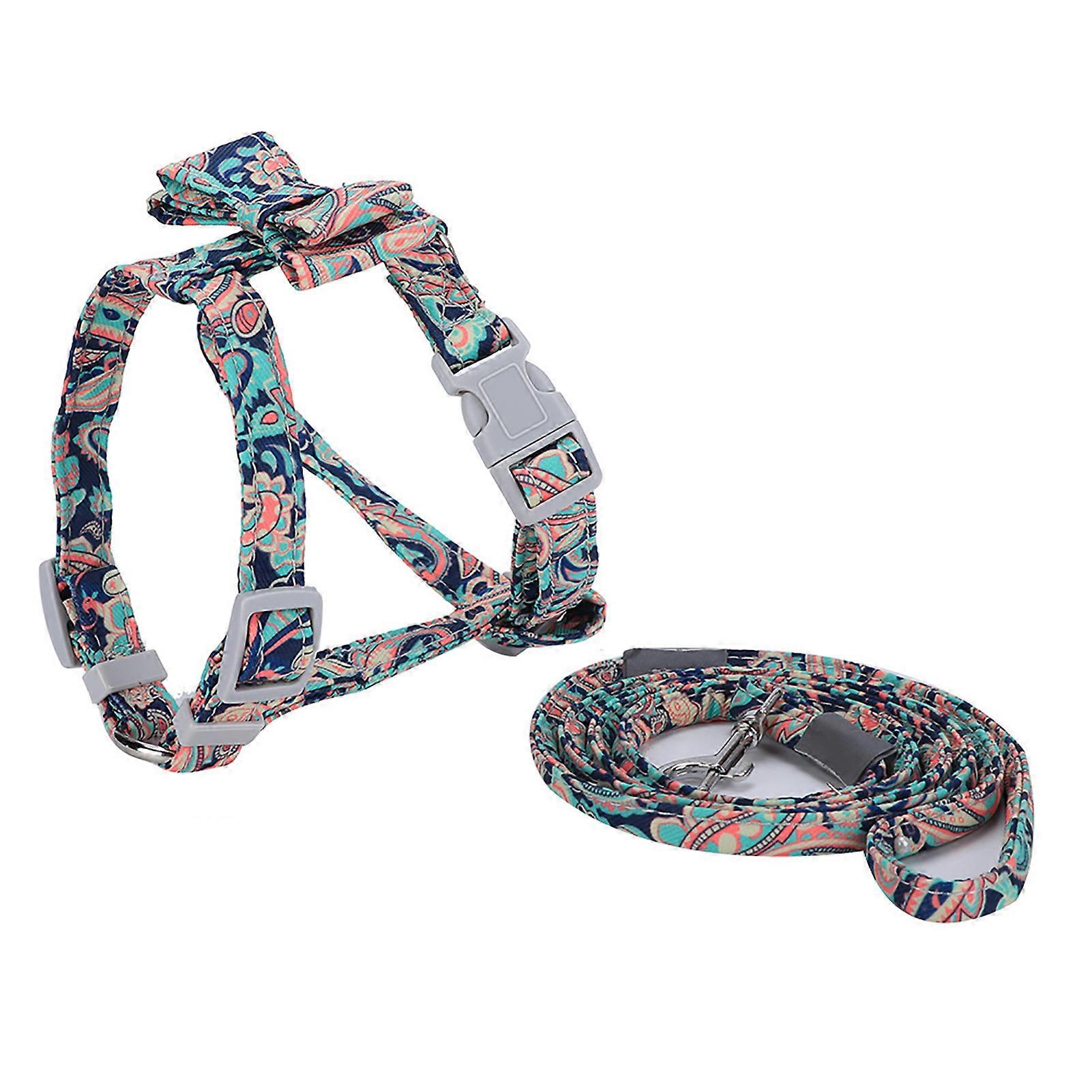 Reflective Pattern Dog Harness and Traction Rope for Small Medium Dogs and Cats, Lightweight Adjustable Chest Back Design