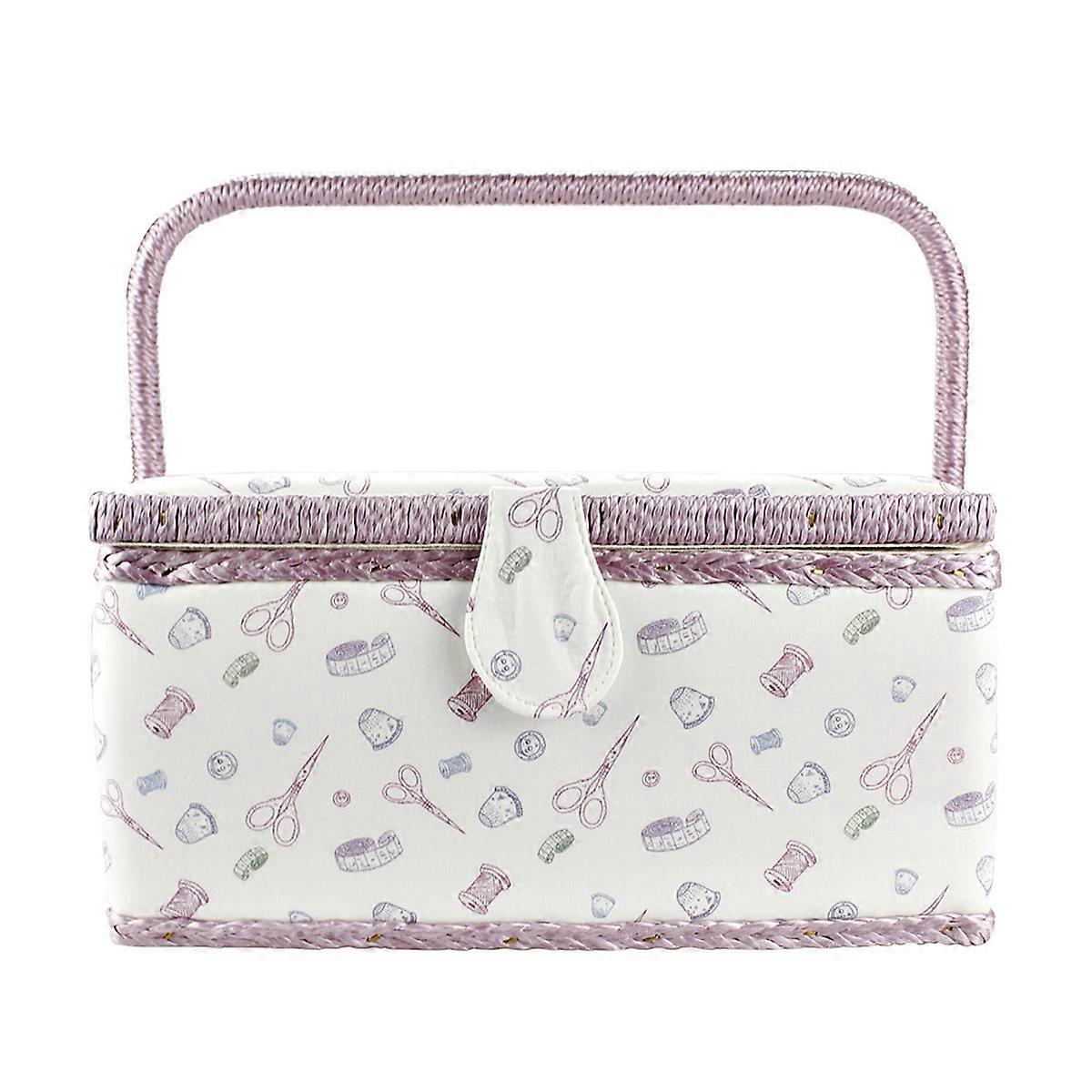 Quality Design Sewing Basket for Threads, Comfortable Handle Double-Layer Storage Blue Non-Wrinkling Fabric Organizer with Built-In Pin Cushion