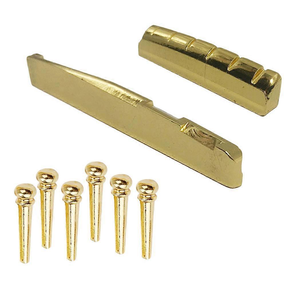 6x bropinner pinne + salmutter sett messing for 6-strengs gitar instrument accs