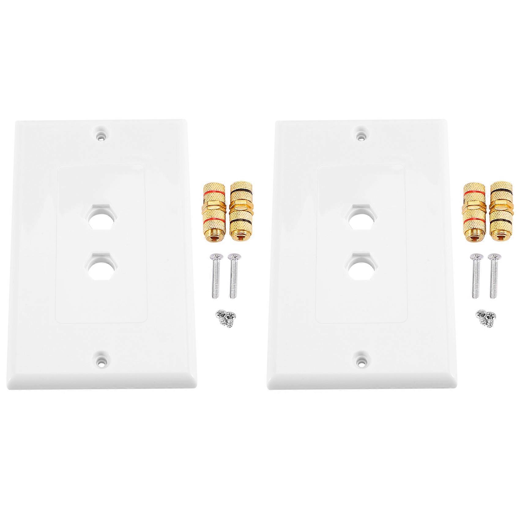 2 Pack Single Gang 1.0 Speaker Wire Wall Plate (Banana Plug Wall Plate) for 1.0 Speaker, White